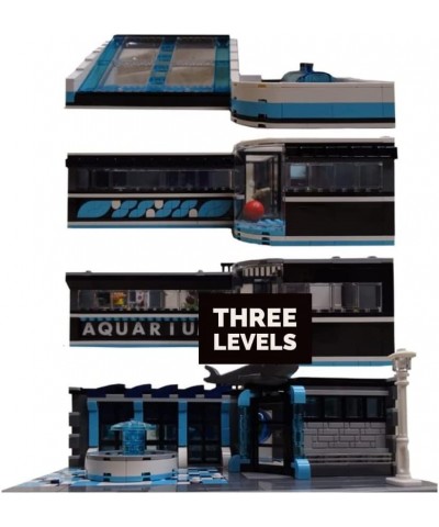 Ocean Aquarium Museum Modern Three Level Glass Front Street View Modular Building Blocks Set Aquarium Bricks Toy Building Set...