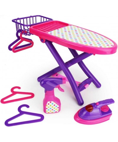 Pretend Play Laundry Playset - Pink and Purple Laundry Toys with Ironing Board Toy Iron Spray Bottle Hangers and Toy Storage ...