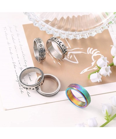 Anxiety Ring for Women Men 1-8Pcs Titanium Stainless Steel Fidget Ring for Anxiety Fidget Moon Star Spinner Spinning Rings St...