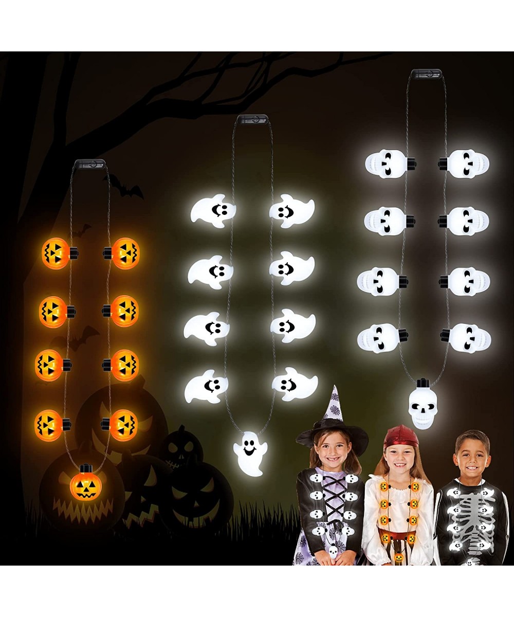 Halloween Necklaces Accessories 3Pcs Halloween Light Up Necklace Halloween Pumpkin Skull Ghost Glow Necklaces 3D Light Hallow...