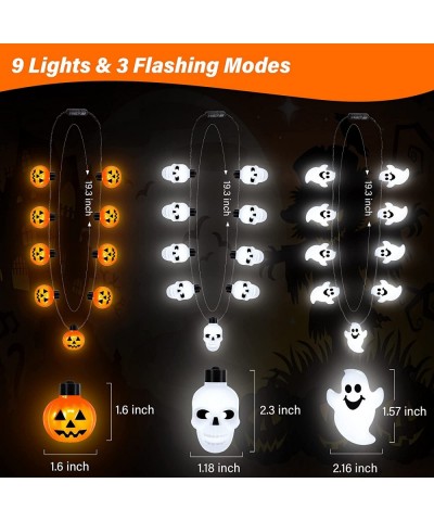 Halloween Necklaces Accessories 3Pcs Halloween Light Up Necklace Halloween Pumpkin Skull Ghost Glow Necklaces 3D Light Hallow...