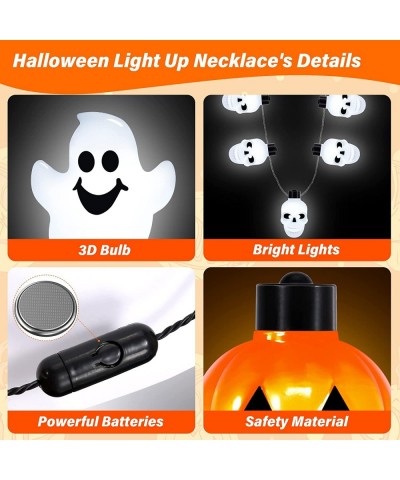 Halloween Necklaces Accessories 3Pcs Halloween Light Up Necklace Halloween Pumpkin Skull Ghost Glow Necklaces 3D Light Hallow...