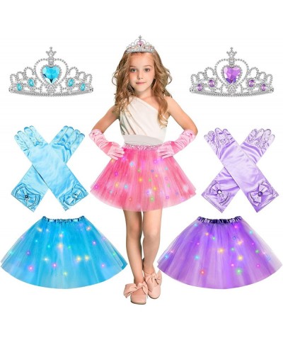 9 Pcs LED Light up Tutu Skirt Princess Dress up Tutu with Crowns and Gloves 80s Layered Ballet Tutus Tulle Skirt Party Carniv...