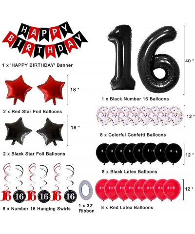 16th Birthday Decorations for Girls Red Black 16th Birthday Party Balloons Supplies for Boys Teenager 16 Years Old Bday Decor...