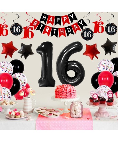 16th Birthday Decorations for Girls Red Black 16th Birthday Party Balloons Supplies for Boys Teenager 16 Years Old Bday Decor...