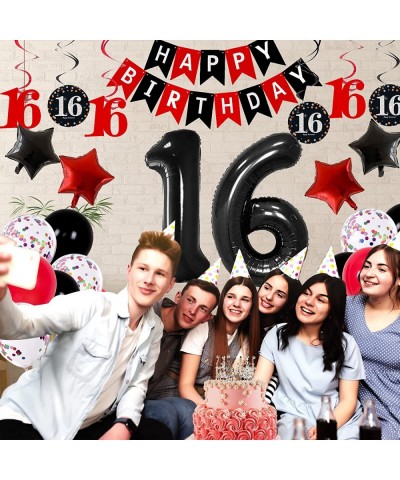 16th Birthday Decorations for Girls Red Black 16th Birthday Party Balloons Supplies for Boys Teenager 16 Years Old Bday Decor...