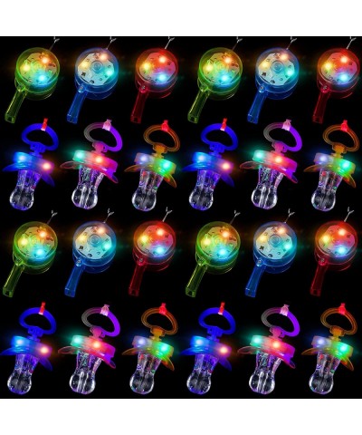 24 Pieces Glow Whistles LED Light Up Pacifiers Whistle with Lanyard Necklace for Glow in the Dark Party Supplies Birthday Par...