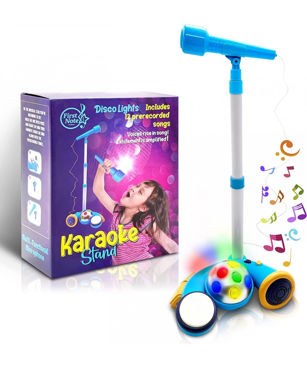 Kids Karaoke Machine with Blue Microphone and Adjustable Stand Music Sing Along with Flashing Stage Lights and Pedals for Fun...