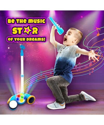 Kids Karaoke Machine with Blue Microphone and Adjustable Stand Music Sing Along with Flashing Stage Lights and Pedals for Fun...