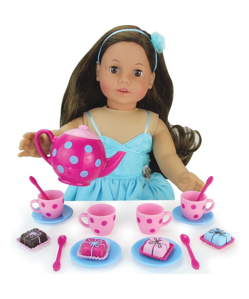 17 Piece Polka Dot Tea Set with Tea Pot and Cups Plus Four Detailed Petit Four Cakes for 18 Inch Dolls Pink/Blue $24.23 Doll ...