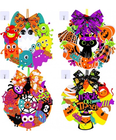 12 Sets Halloween Wreath Signs Decorations Art Sets DIY Halloween Craft Kits Fall Kids Crafts Pumpkin Monster Candy Corn Spid...