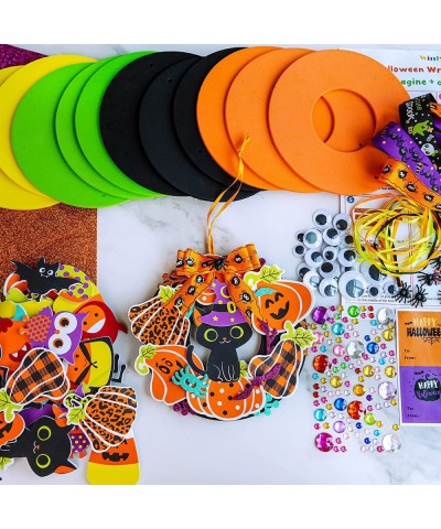 12 Sets Halloween Wreath Signs Decorations Art Sets DIY Halloween Craft Kits Fall Kids Crafts Pumpkin Monster Candy Corn Spid...