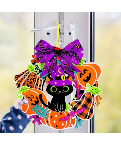 12 Sets Halloween Wreath Signs Decorations Art Sets DIY Halloween Craft Kits Fall Kids Crafts Pumpkin Monster Candy Corn Spid...