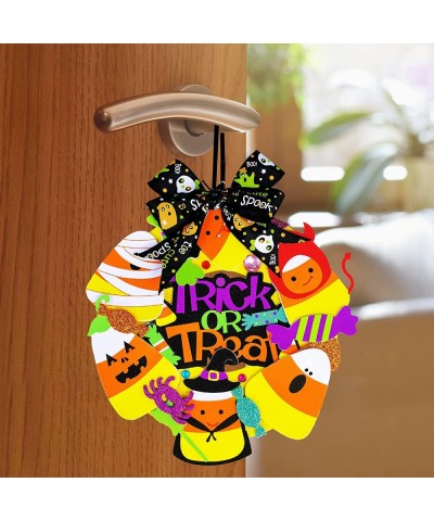 12 Sets Halloween Wreath Signs Decorations Art Sets DIY Halloween Craft Kits Fall Kids Crafts Pumpkin Monster Candy Corn Spid...