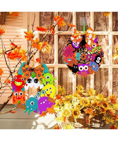 12 Sets Halloween Wreath Signs Decorations Art Sets DIY Halloween Craft Kits Fall Kids Crafts Pumpkin Monster Candy Corn Spid...