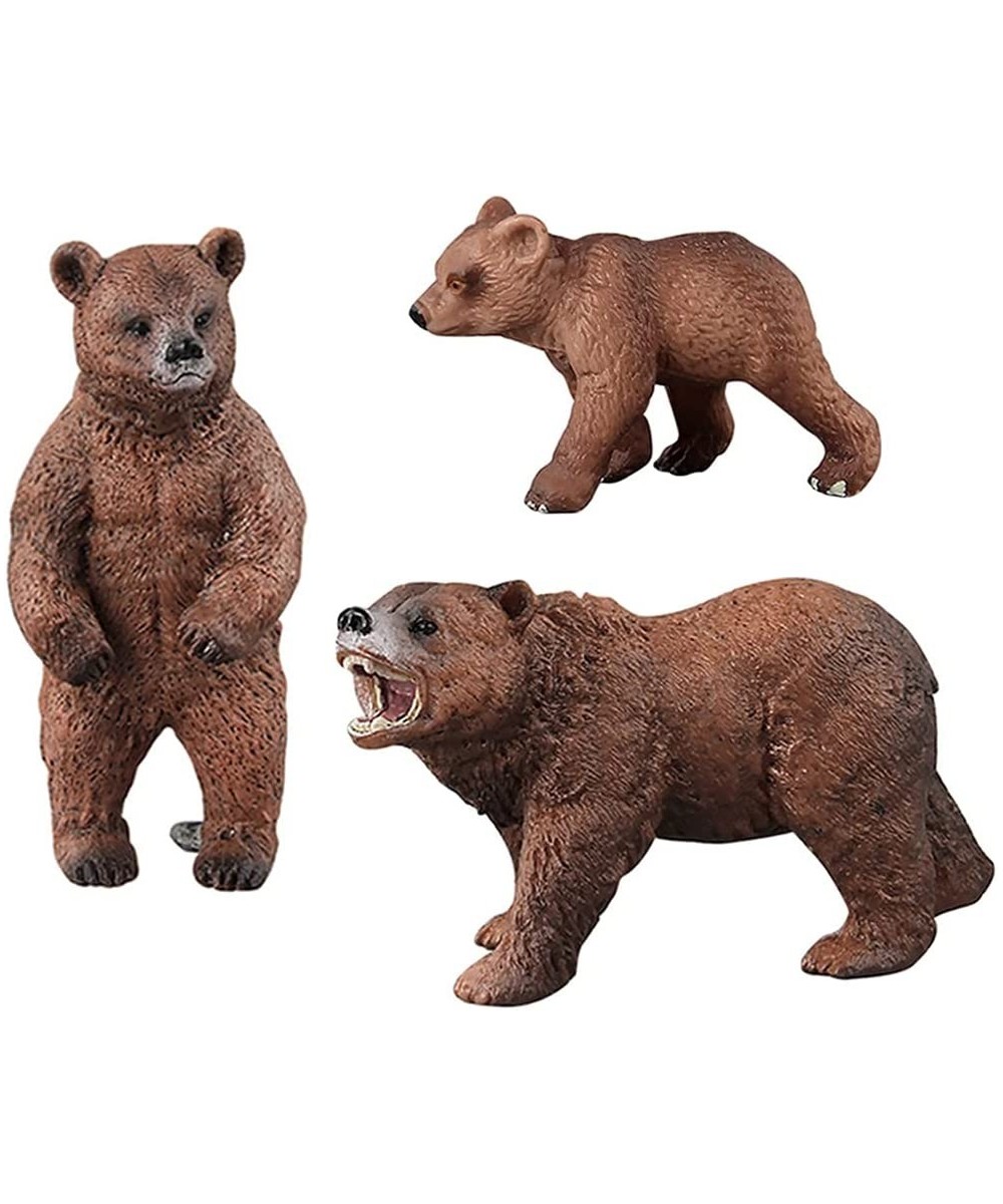 Pack of 3 Grizzly Bear Figures Toy Forest Bear Animal Figurines Set Cake Topper Woodland Animal Party Supplies Baby Shower Br...