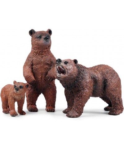 Pack of 3 Grizzly Bear Figures Toy Forest Bear Animal Figurines Set Cake Topper Woodland Animal Party Supplies Baby Shower Br...