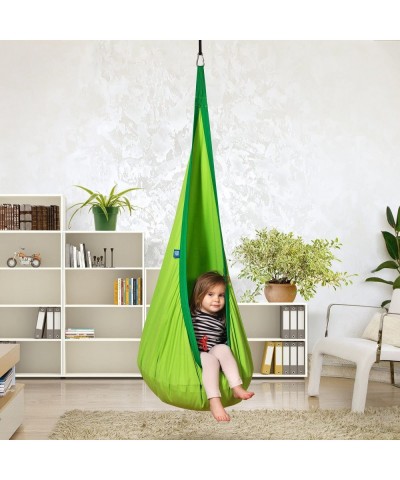 Kids Swing Hammock Pod Chair - Child's Rope Hanging Sensory Seat Nest Indoor Outdoor Use Inflatable Pillow - Great Children A...