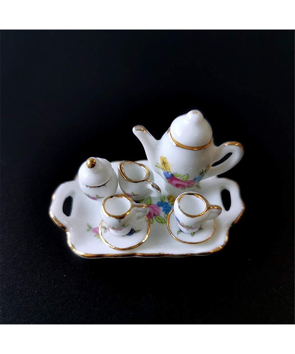 Dollhouse Decoration Accessories 1:12 Dollhouse Miniature Scene Model 8 PCS Porcelain Teacup and Saucer Set Pretend Play Toy ...