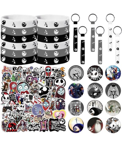 Christmas Eve Party Favors Set Jack and Sally Birthday Party Supplies Include 12 Bracelets 12 Buttons 6 Key Chains 50 Sticker...