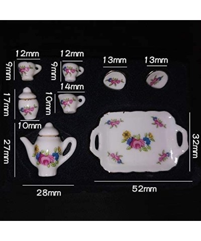 Dollhouse Decoration Accessories 1:12 Dollhouse Miniature Scene Model 8 PCS Porcelain Teacup and Saucer Set Pretend Play Toy ...