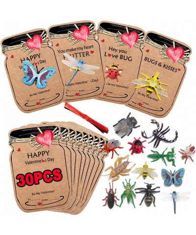 30 Pack Valentine's Day Gifts Cards for Kids Valentine's Greeting Cards with Insect Bugs Figures Toys Funny Valentine Present...