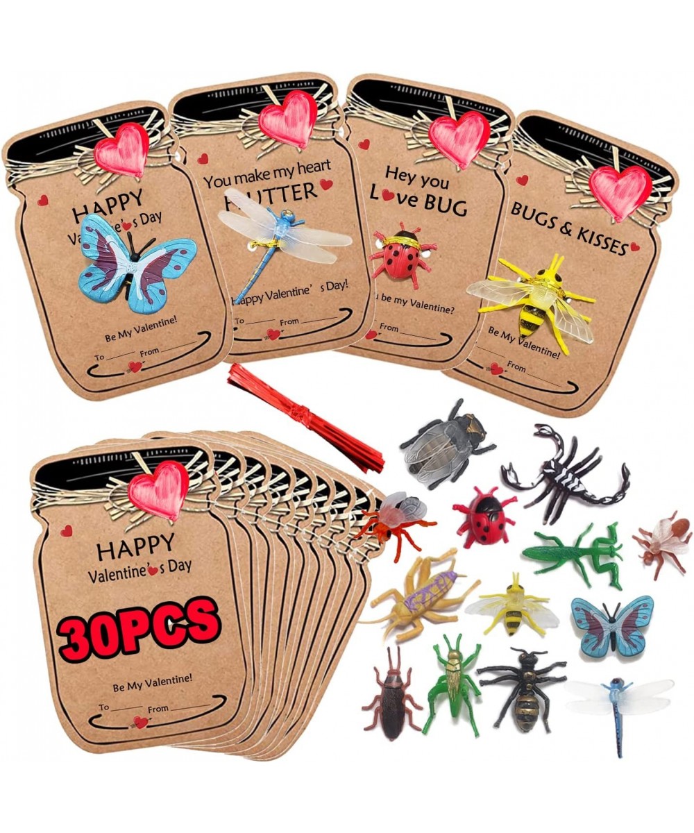 30 Pack Valentine's Day Gifts Cards for Kids Valentine's Greeting Cards with Insect Bugs Figures Toys Funny Valentine Present...