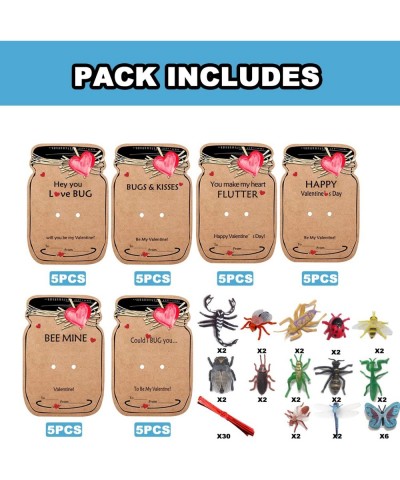 30 Pack Valentine's Day Gifts Cards for Kids Valentine's Greeting Cards with Insect Bugs Figures Toys Funny Valentine Present...