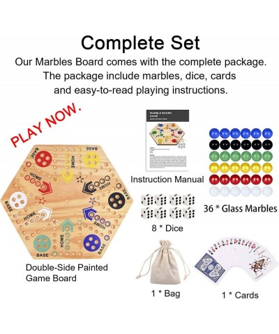 Marble Game Wahoo Board Game Double Side Painted Fast Track Board Game for 6 and 4 Player Game Board with 6 Colors 36 Glass M...