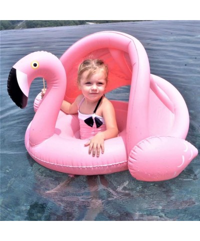 Baby Pool Swim Float with Canopy Inflatable Outdoor Swimming Ring Seat Pink Flamingo Kids Infant Toddler from 6 Months to 48 ...