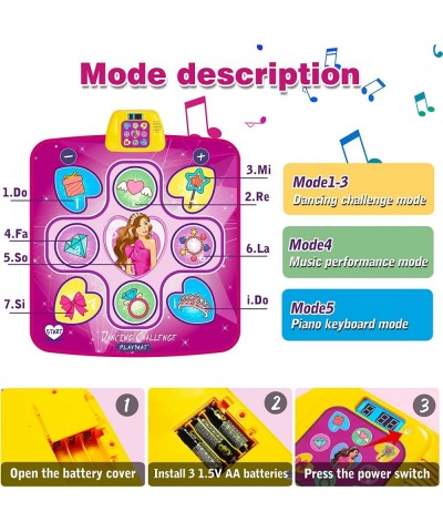 Dance Mat Dance Mixer Rhythm Step Play Mat Pink Dance Pad with LED Lights Adjustable Volume Built-in Music 5 Game Modes Xmas ...