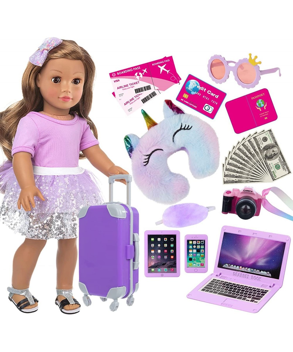 18 Inch Girl Doll Travel Suitcase Play Set with 18 Inch Doll Clothes and Accessories Including Sunglasses Camera Computer Pho...