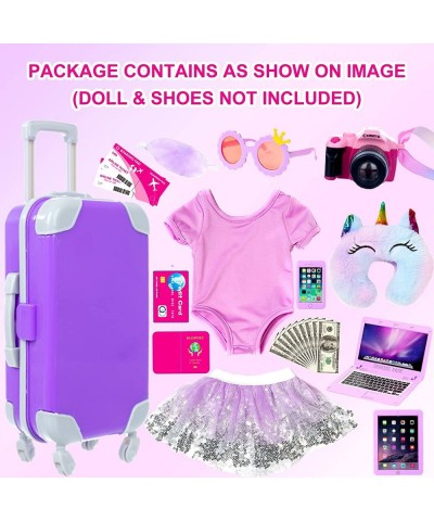 18 Inch Girl Doll Travel Suitcase Play Set with 18 Inch Doll Clothes and Accessories Including Sunglasses Camera Computer Pho...