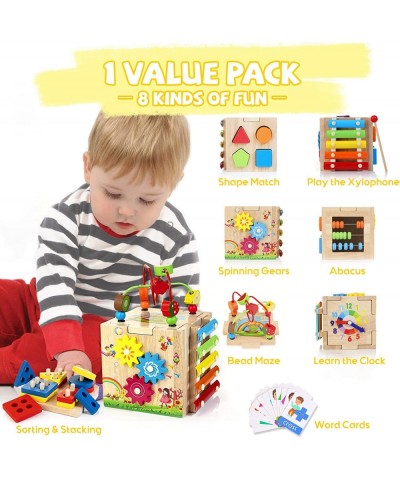 8-in-1 Wooden Activity Cube for Kids Sorting & Stacking Toys Shape Match Xylophone Montessori Learning Toy STEM Value Pack Gi...