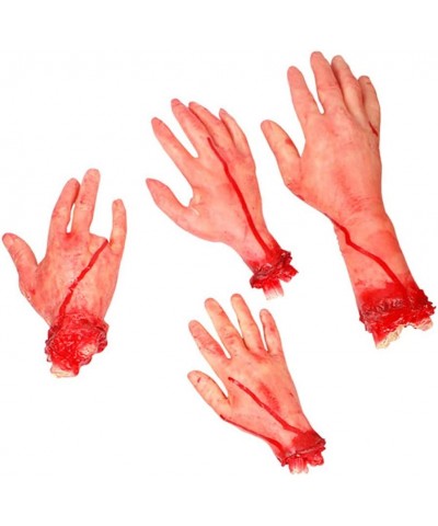 4pcs Halloween Severed Hands Feet Set Scary Bloody Broken Body Parts for Halloween Props Decorations Haunted House Prank Deco...