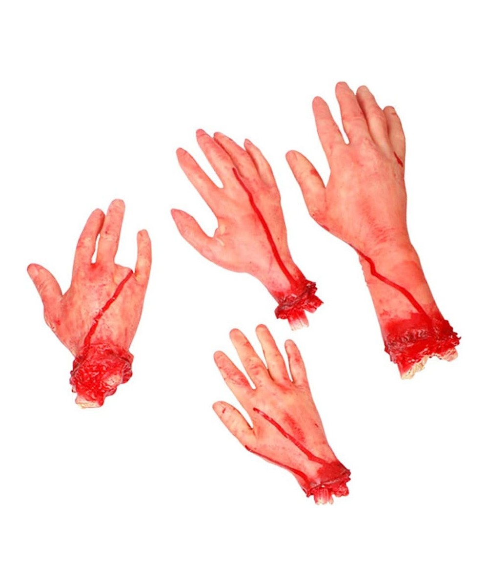 4pcs Halloween Severed Hands Feet Set Scary Bloody Broken Body Parts for Halloween Props Decorations Haunted House Prank Deco...