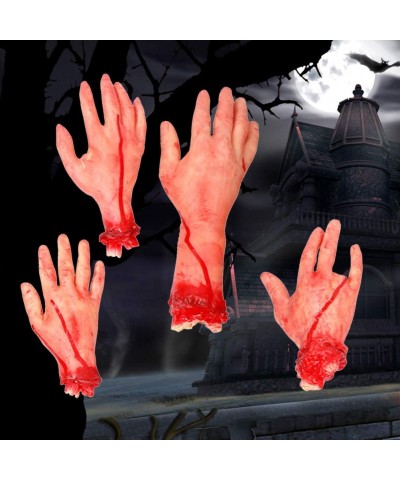 4pcs Halloween Severed Hands Feet Set Scary Bloody Broken Body Parts for Halloween Props Decorations Haunted House Prank Deco...