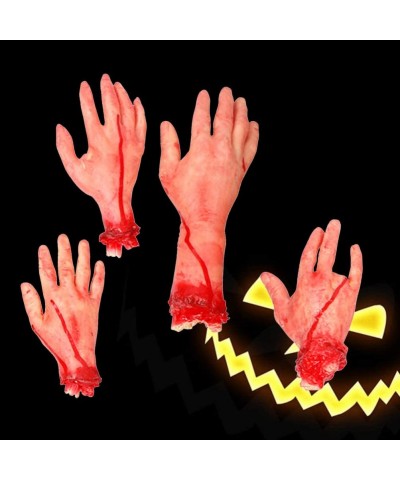 4pcs Halloween Severed Hands Feet Set Scary Bloody Broken Body Parts for Halloween Props Decorations Haunted House Prank Deco...