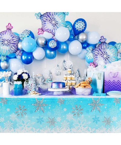 2 Pcs Snowflake Tablecloth Christmas Winter Wonderland Frozen Theme Plastic Table Cover Snowflake Baby Shower Winter One Derl...