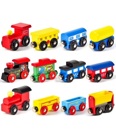 12 Pcs Wooden Train Set Magnetic Train Toys for Toddlers Kids 3 Engines Vehicle Toy Train Cars Compatible with Train Tracks B...