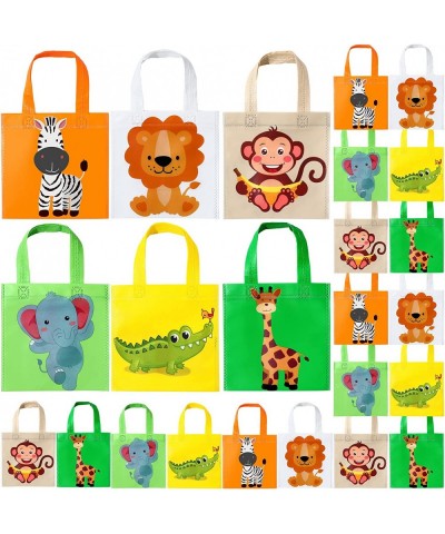 24 Pack Safari Favor Bags with Handle Non Woven Jungle Animal Treat Goody Bags Lion Tiger Elephant Monkey Crocodile Giraffe S...