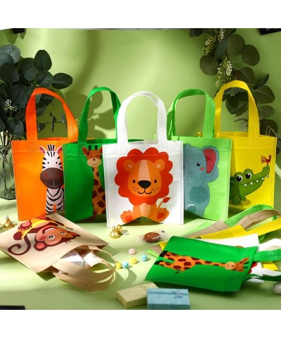 24 Pack Safari Favor Bags with Handle Non Woven Jungle Animal Treat Goody Bags Lion Tiger Elephant Monkey Crocodile Giraffe S...