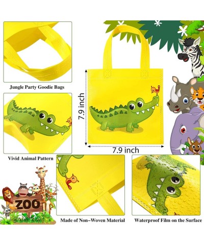 24 Pack Safari Favor Bags with Handle Non Woven Jungle Animal Treat Goody Bags Lion Tiger Elephant Monkey Crocodile Giraffe S...