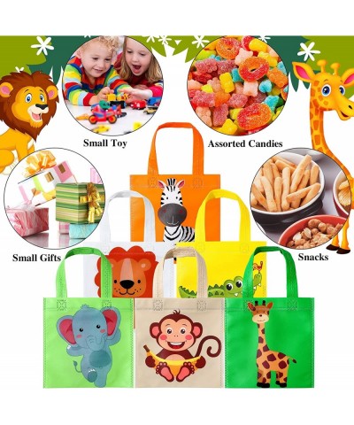 24 Pack Safari Favor Bags with Handle Non Woven Jungle Animal Treat Goody Bags Lion Tiger Elephant Monkey Crocodile Giraffe S...