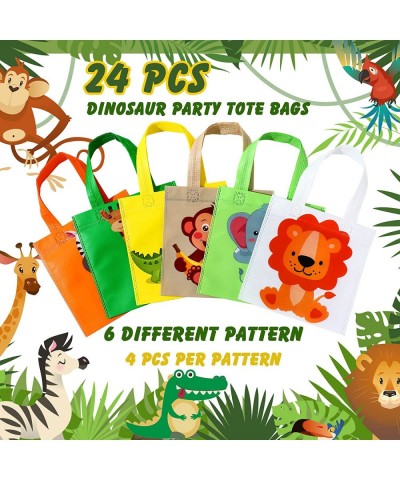 24 Pack Safari Favor Bags with Handle Non Woven Jungle Animal Treat Goody Bags Lion Tiger Elephant Monkey Crocodile Giraffe S...