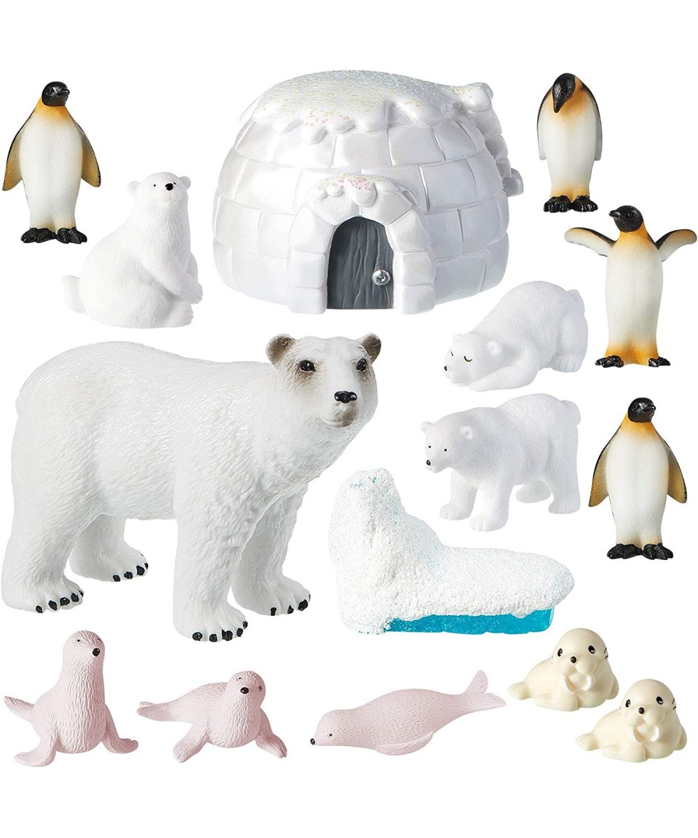 15 Pieces Polar Animal Figurines Set Arctic Animal Figures Realistic Polar Animal Toys Includes Penguin Polar Bear Baby Seal ...