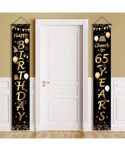 2 Pieces 65th Birthday Party Decorations Cheers to 65 Years Banner Porch Sign Door Hanging Banner 65th Party Decorations Welc...