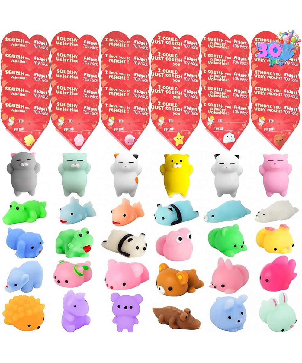 valentines day gifts for kids-30 Pcs Mochi Squishy Toy with Easter Heart Boxes valentines cards for kids classroom school val...