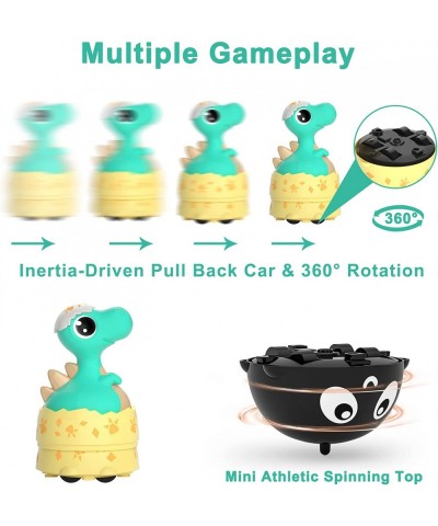 2 Pack Dinosaur Pull Back Cars Multi-Function 360° Rotating Spinning Top Gyro Cars Push and Go Back Friction Powered Cars Pla...