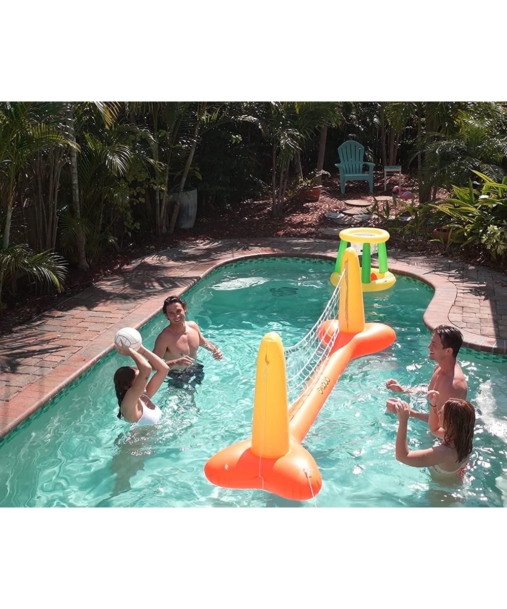 Inflatable Pool Volleyball Set and Pool Basketball Hoop with 2 Balls Pool Toys for Adults and Family Pool Volleyball Net Cour...